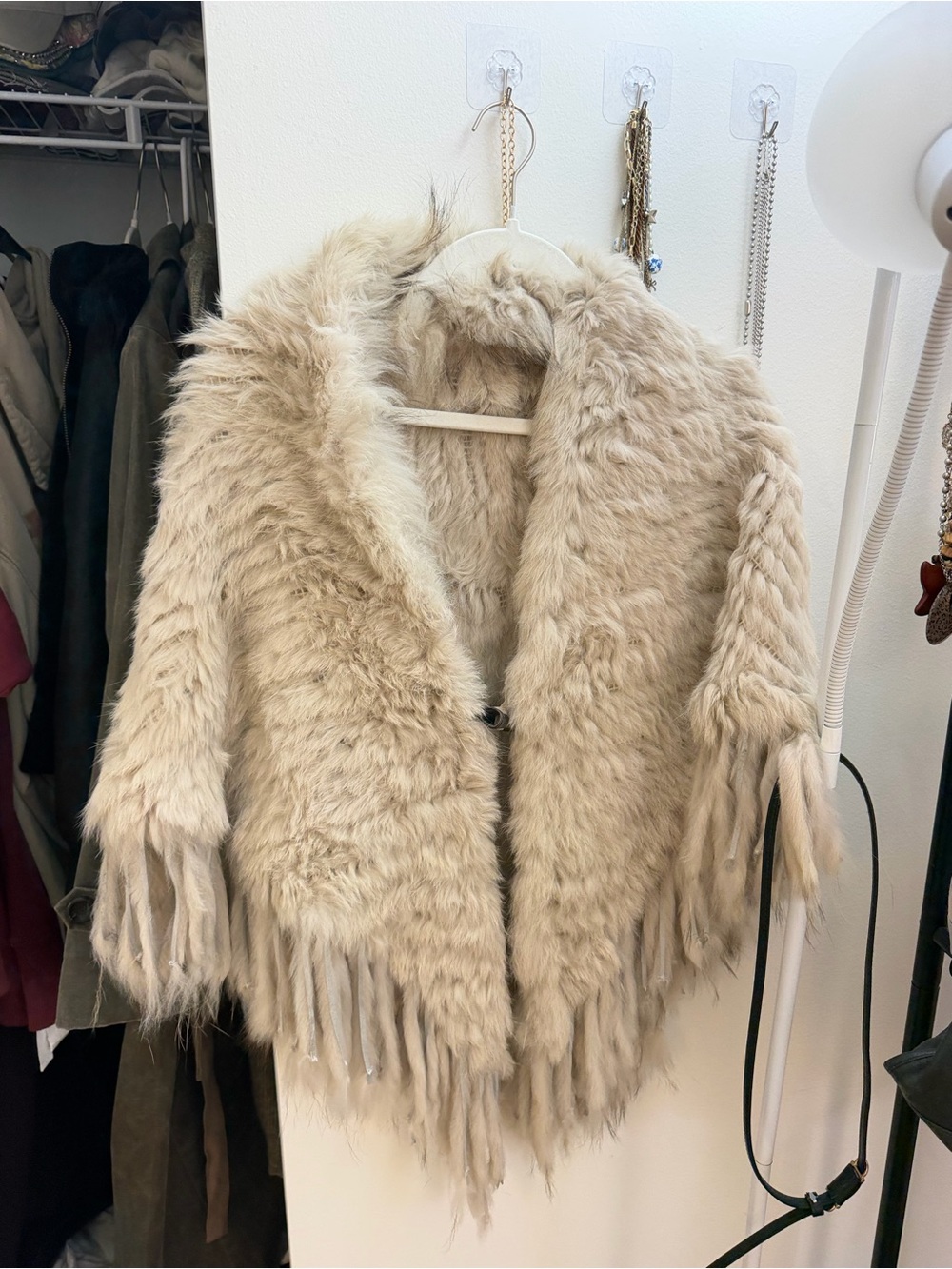 Women’s Faux Fur Fringe Coat - Cream